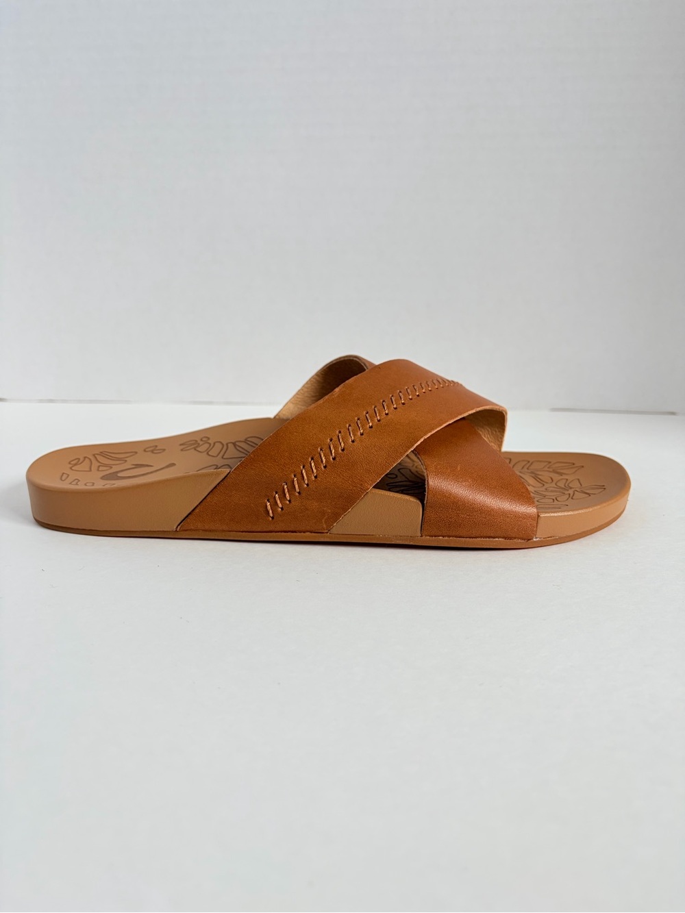 OluKai Kipea Olu Slide Sandals Cross Strap Shoes Cushioned Leather Brown Size 9 - Picture 7 of 15